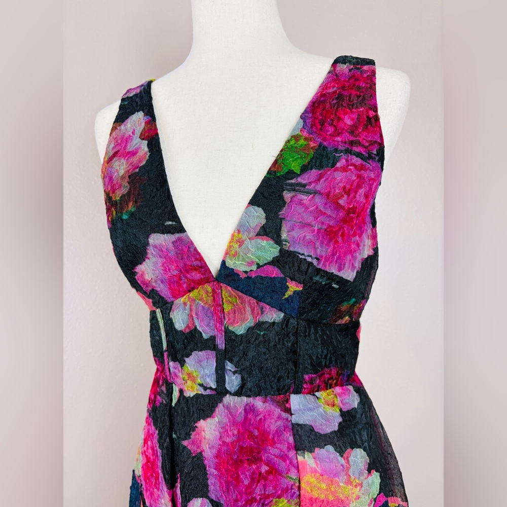 MONIQUE LHUILLIER Gisellle Crinkled Floral Organza Midi-Dress Size 2 NWT - Picture 2 of 9